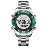 Reloj digital SKMEI 2141 de acero inoxidable con brújula para oración musulmana, alarma Adhan, Hijri, islámico, con luz de fondo