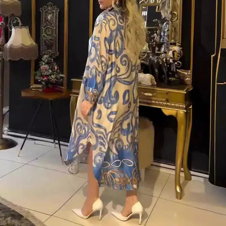 Vintage Fashion Printed V-neck Long Dress Women Spring Long-sleeved Loose Bohemian Dress Autumn Casual A-Line Maxi Dress Vestido - Lootquake