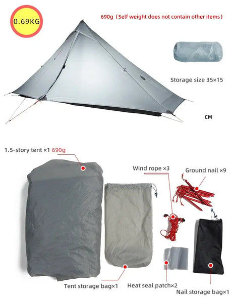 [HODR] 3F UL GEAR Lanshan 1 pro Tipi Tent Rodless Solo Ultralight 690g 20D Nylon Fabric Camping Season Tent Trekking Tents - Lootquake