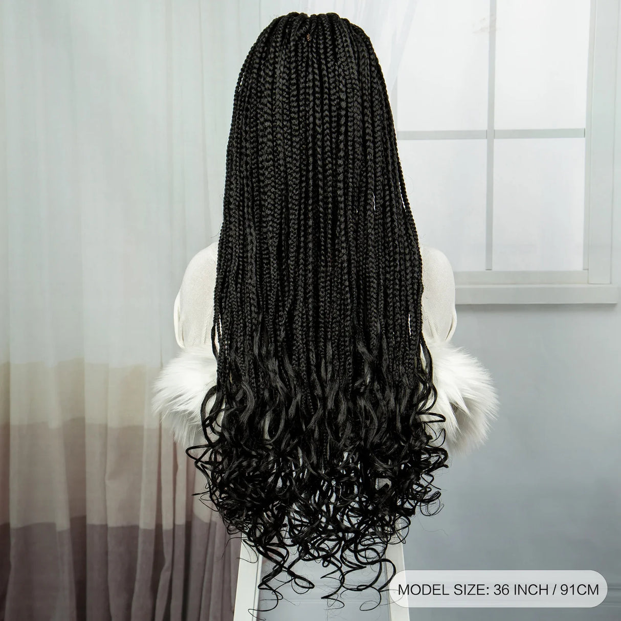36" Knotless Box Braids Wig with Wavy Ends | Blended Braids | Lace Front
