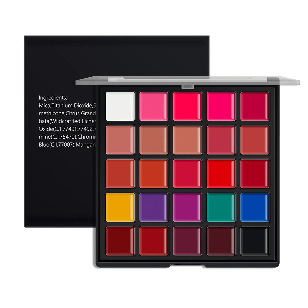 Paleta de 25 labiales de colores resistentes al agua, pigmentos de larga duración, hidratantes, cosméticos, brillos de labios, cosméticos profesionales.