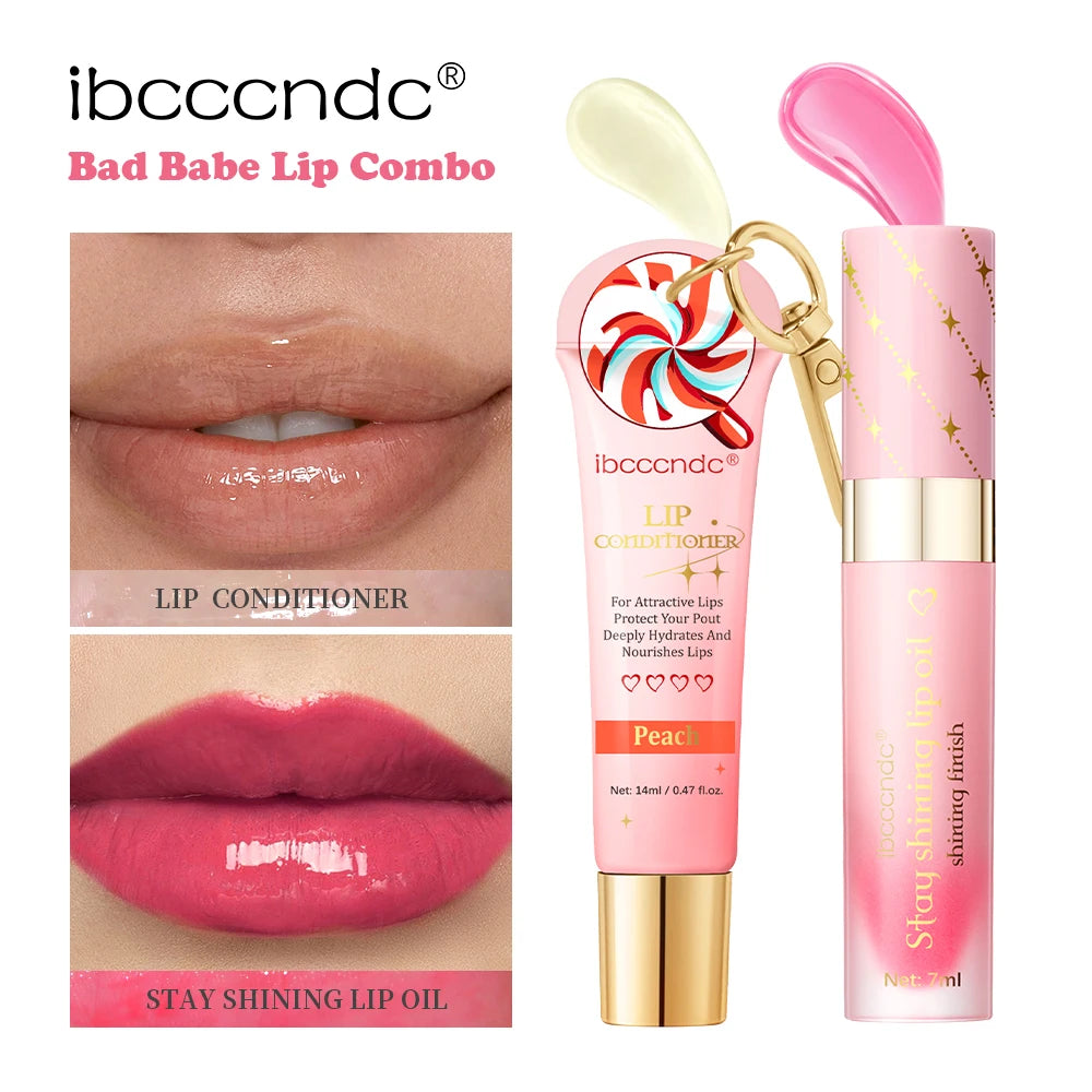 Lip Oil Lipstick Set Lightweight Peach Flavor Lipgloss Lip Deeply Moisturizing Long Lasting Hydration Lip Makeup Cosmetics