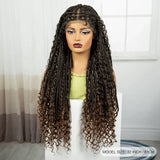 36" Knotless Box Braids Wig | Bohemian Style | Curly Ends | Lace Front | With Baby Hair | For Black Women