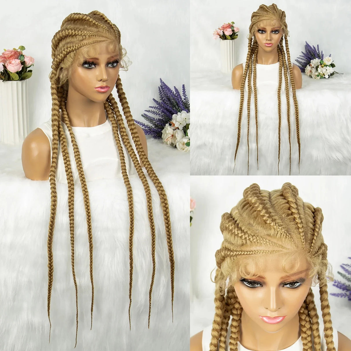 36" Blonde Knotless Box & Cornrow Braids Wig | Lace Front
