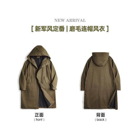 Maden Retro M51 Hooded Windbreaker Loose Fit Cotton Zipper Mid-length Jacket Versatile Solid Color Outerwear for Men's Autumn - Lootquake