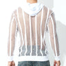 Men Mesh Shirt Transparent Long Sleeve Men Clothing Sexy Solid Party Nightclub Hooded Tops - Lootquake