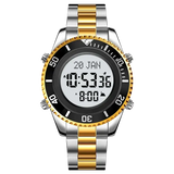 Reloj digital SKMEI 2141 de acero inoxidable con brújula para oración musulmana, alarma Adhan, Hijri, islámico, con luz de fondo