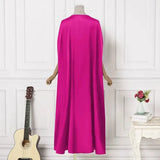 VONDA 2024 Elegant Women Satin Long Dress Autumn Maxi Sundress Elegant O-Neck 3/4 Bat Sleeve Casual Vestido Party Robe Oversize - Lootquake