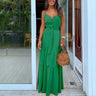 Elegant and Sexy Summer Women's V-neck Beach Dress with High Waist Waist Waist Waist Belt and Sling Long Dress for Party - Lootquake