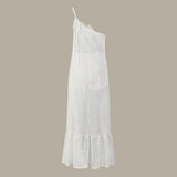 Sexy 3D Flower Long Dress Women 2024 Summer Semi-sheer Party Dresses Elegant Slim One Shoulder Maxi Vestidos Holiday Beach Robe - Lootquake