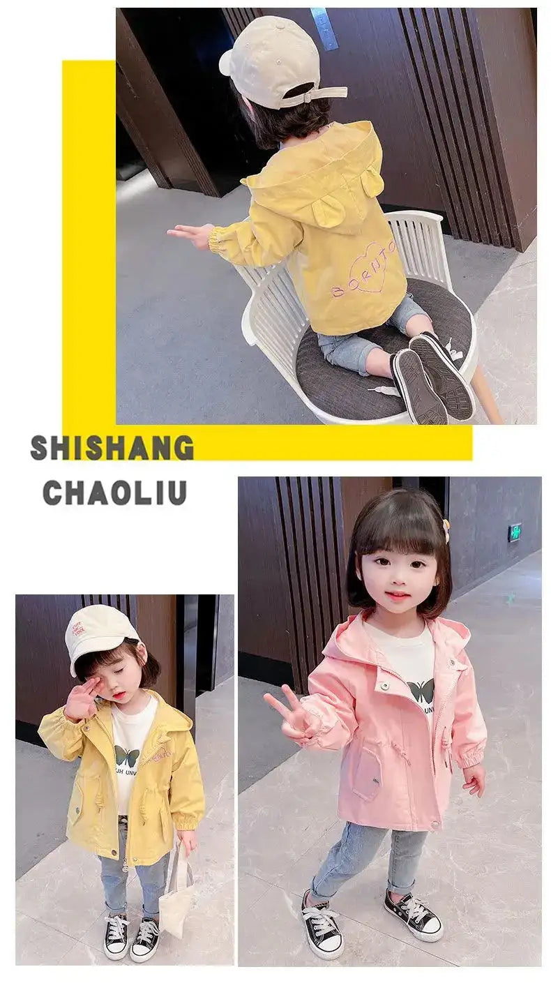 Girls Windbreaker Medium Length Coat Spring and Autumn New Children's Fashion Hooded Coat Little Girl Trench Coat - Lootquake