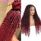24" Boho Box Braids Lace Frontal Wig | Deep Wave Goddess Braids | Curly Ends | Black Full Lace Synthetic Wig