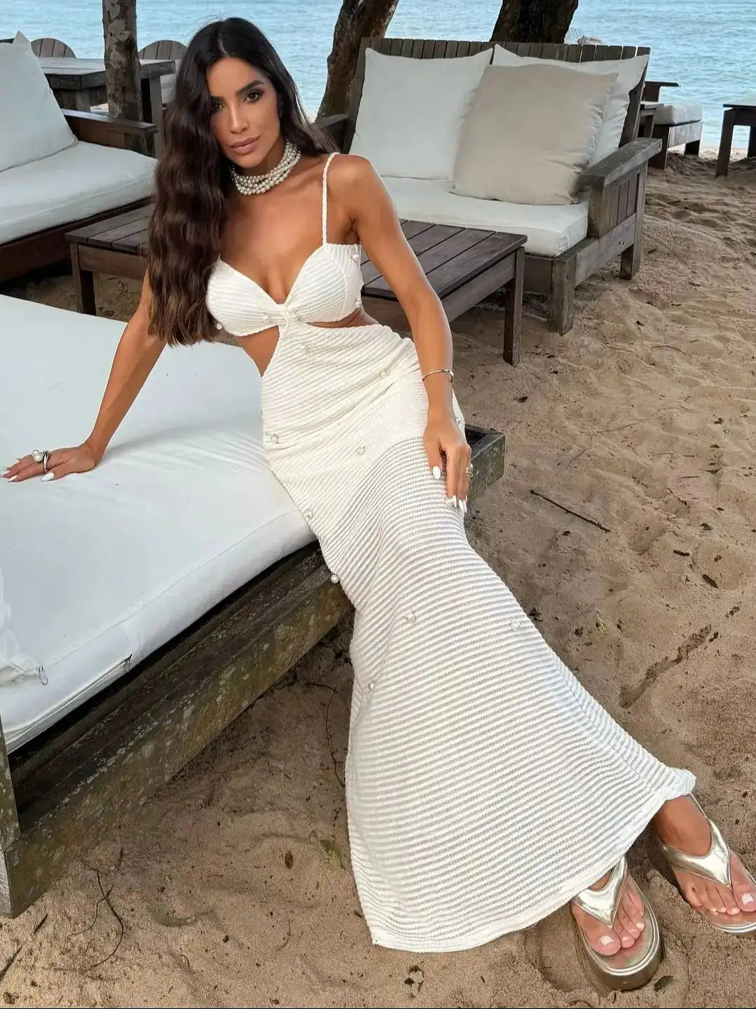 Mesh Long Dress Women Summer Cutout Party Dresses Cover Up Elegant Slim Split Maxi Vestidos Holiday Beach Robe - Lootquake
