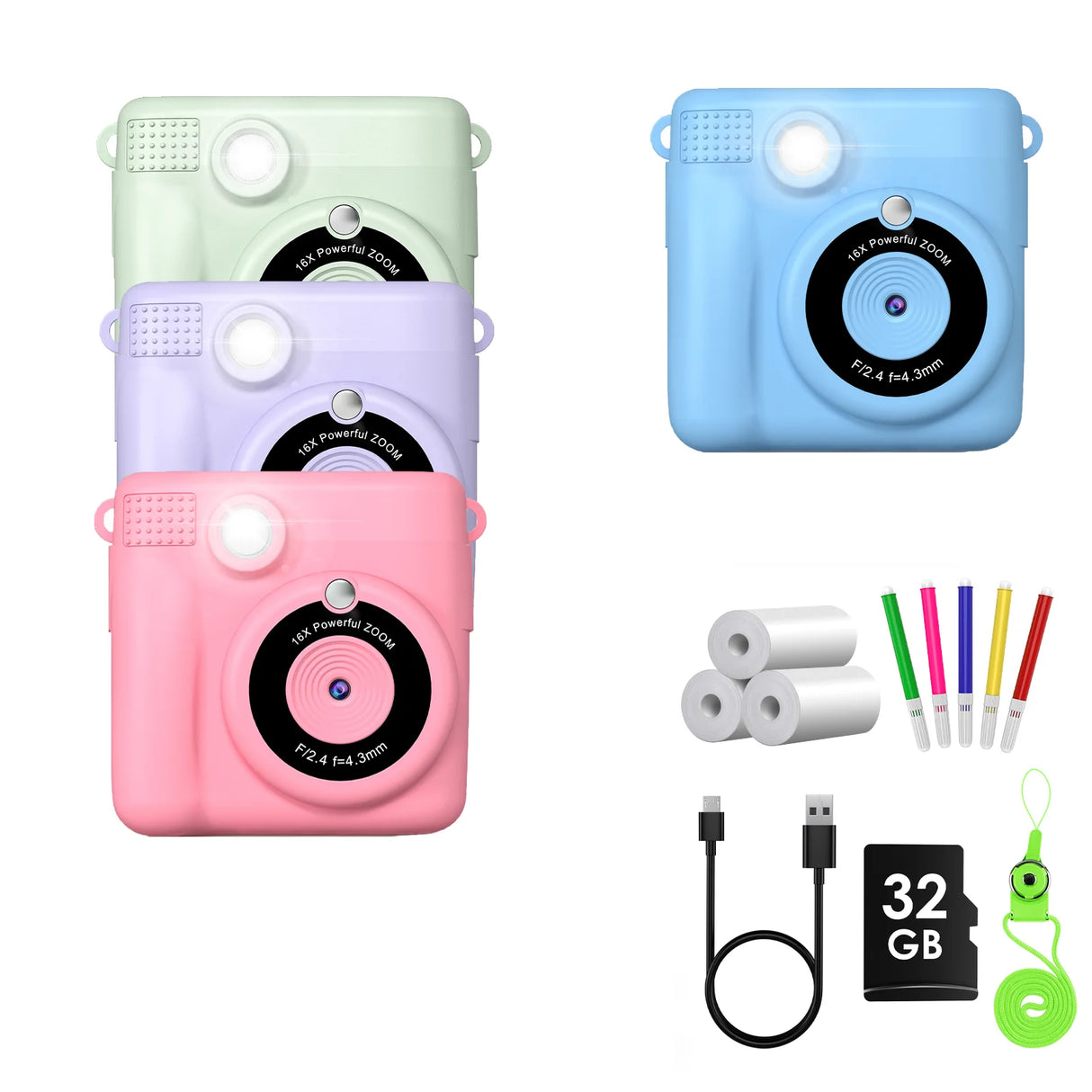 Gofunly Children's Instant Print Camera Thermal Printing Digital Camera 2.4" 1080P Camera Toy For 6-12 Years