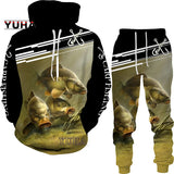 New 3D Fishing Art Print Casual Couple Hoodies Outfits Hip Hop Streetwear Hooded Sweatshirt+Sweat Pants Men's Tracksuit Set - Lootquake