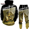 New 3D Fishing Art Print Casual Couple Hoodies Outfits Hip Hop Streetwear Hooded Sweatshirt+Sweat Pants Men's Tracksuit Set - Lootquake