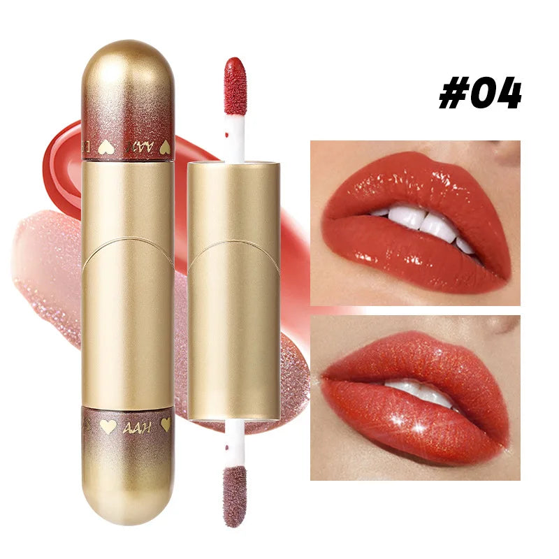 1pcs Double-head lip gloss lipstick, hydrating and moisturizing, foldable, sparkling mirror-like, nourishing lip gloss