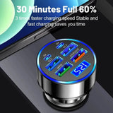 66-250W PD Car Charger QC3.0 Fast Charge with Digital Display 4USB and 2PD Ports for Car Cigarette Lighter Plug