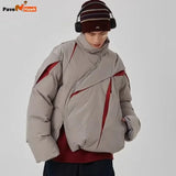 American Cotton Padded Jacket Men Women Winter High Street Thicken Warm Stand Collar Coat Hip Hop Loose Cutting Design Outwear - Lootquake