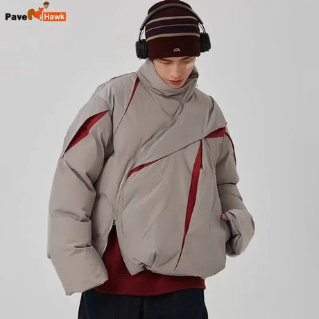 American Cotton Padded Jacket Men Women Winter High Street Thicken Warm Stand Collar Coat Hip Hop Loose Cutting Design Outwear - Lootquake