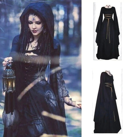 Halloween Retro Medieval Dress Flare Sleeve Lace Up Maxi Dress For Women Round Neck Party Long Dress Cosplay Performance Vestido - Lootquake