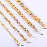 Width 3mm-11.5mm Stainless Steel Gold Color Cuban Chain Necklace Hip Hop Classical Punk Fashion Jewelry Men Gifts - Lootquake