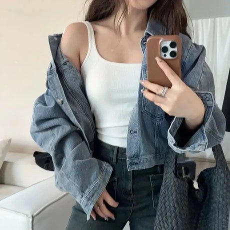 Solid All-Match Invisible Integrated Chest Pad Cami 2024 Spring New Korean Women clothes Short Sleeveless Top - Lootquake