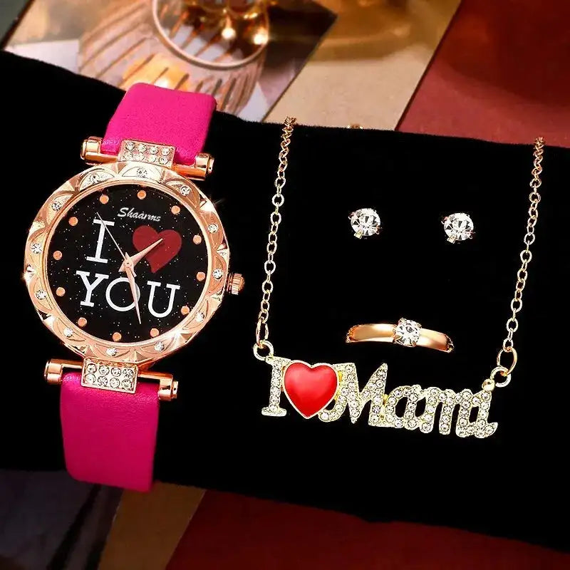 5pcs Set Women Watches Luxury Female Clock Quartz Wristwatch Love Dial Fashion Ladies Wrist Watch Reloj Mujer Relogio Feminino - Lootquake