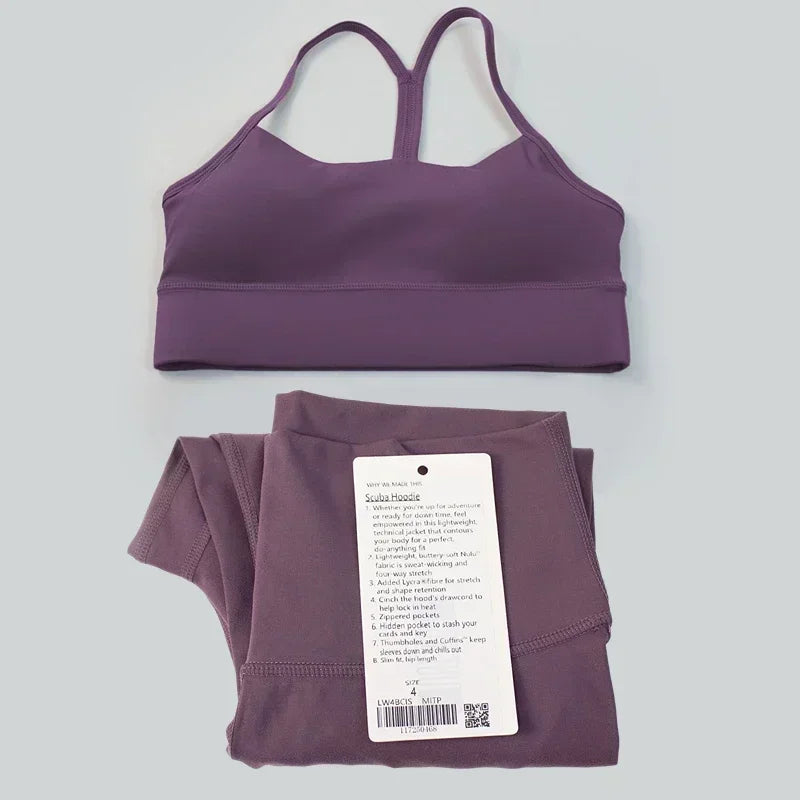 women 2 Pieces Yoga Set Women Sportswear Gym Top Y-shape Bra Fitness High Waist Leggings Workout Sports Clothes Tracksuits - Lootquake