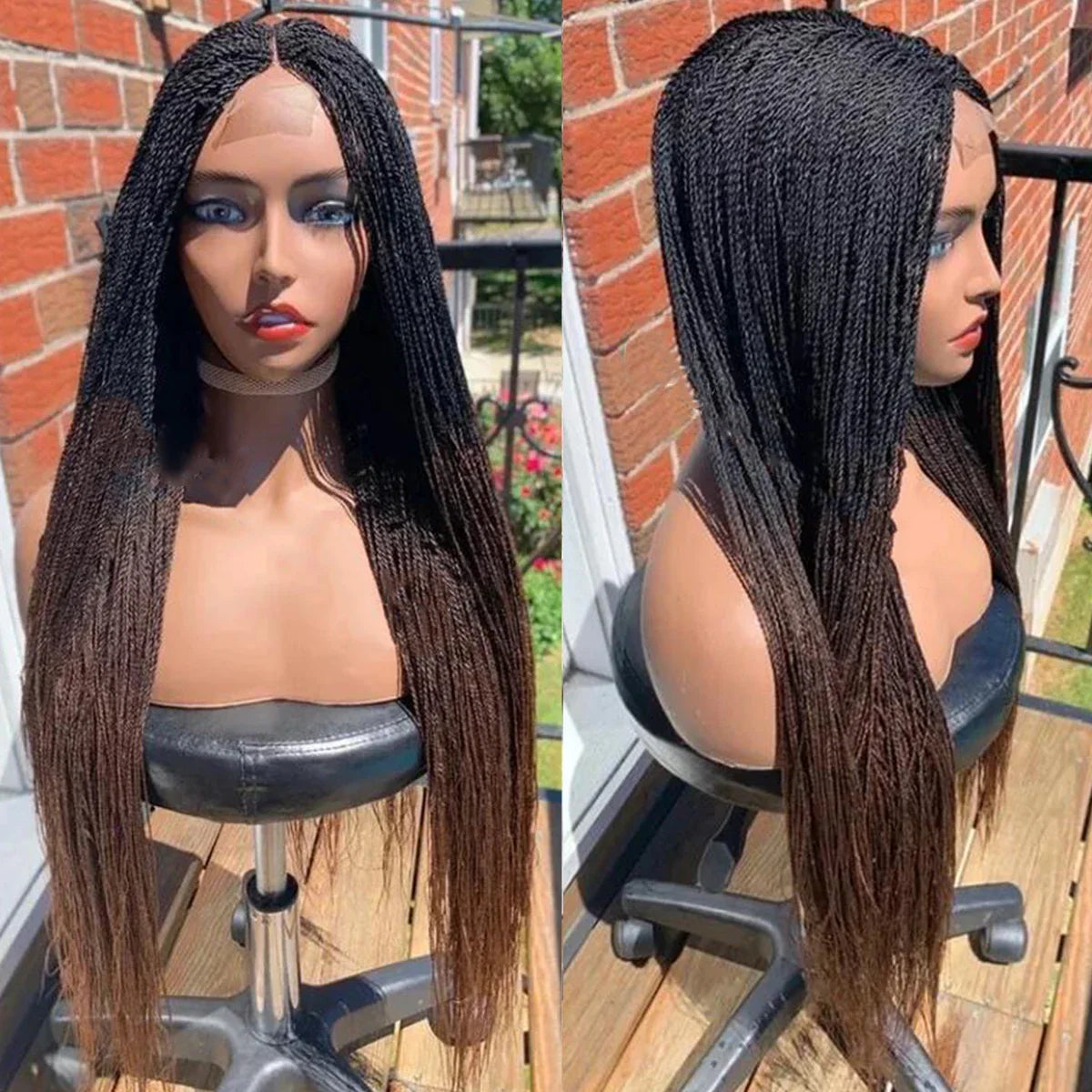 28" Platinum Grey Box Braided Wig | Full Lace | Kanekalon Synthetic Hair | Choose Lace Color