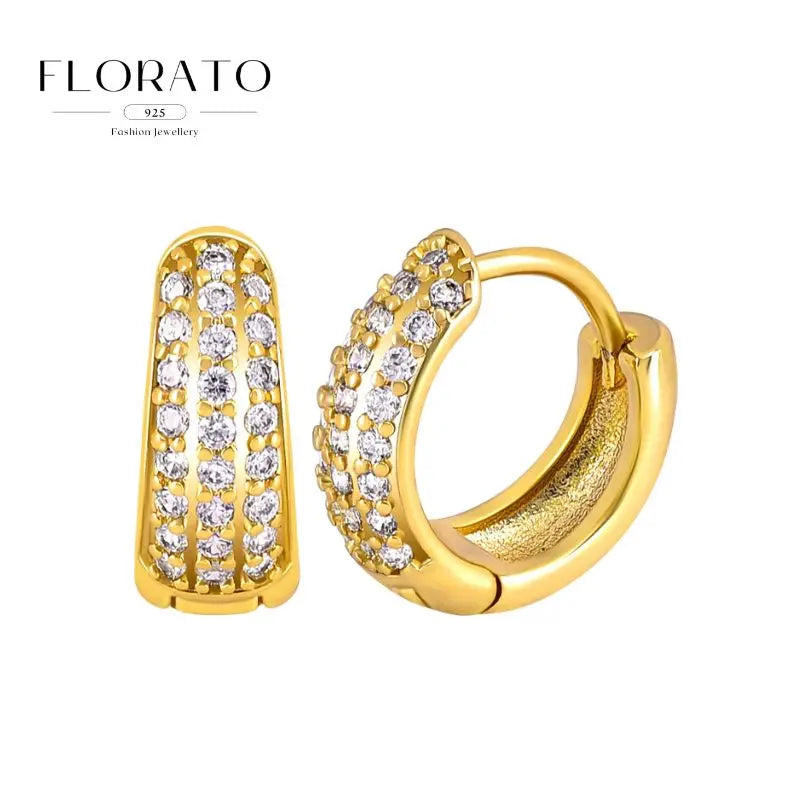 Pendientes de plata de ley 925 con microincrustaciones de circonitas en forma de aro y hebilla geométrica de lujo, joyería de moda, regalo al por mayor