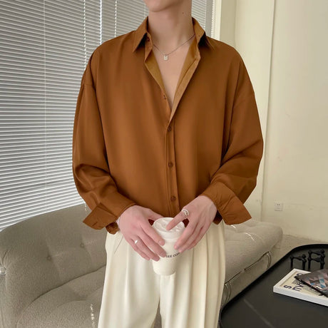 White Long Sleeved Shirt Men Oversized Fashion Social Mens Dress Shirt Korean Loose Ice Silk Shirt Mens Office Formal Shirts - Lootquake