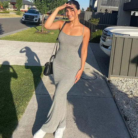 Dresses For Women 2023 Sexy Spaghetti Strap Black Long Dress Evening Y2k Sleeveless Solid Skinny Bodycon Maxi Vestidos - Lootquake