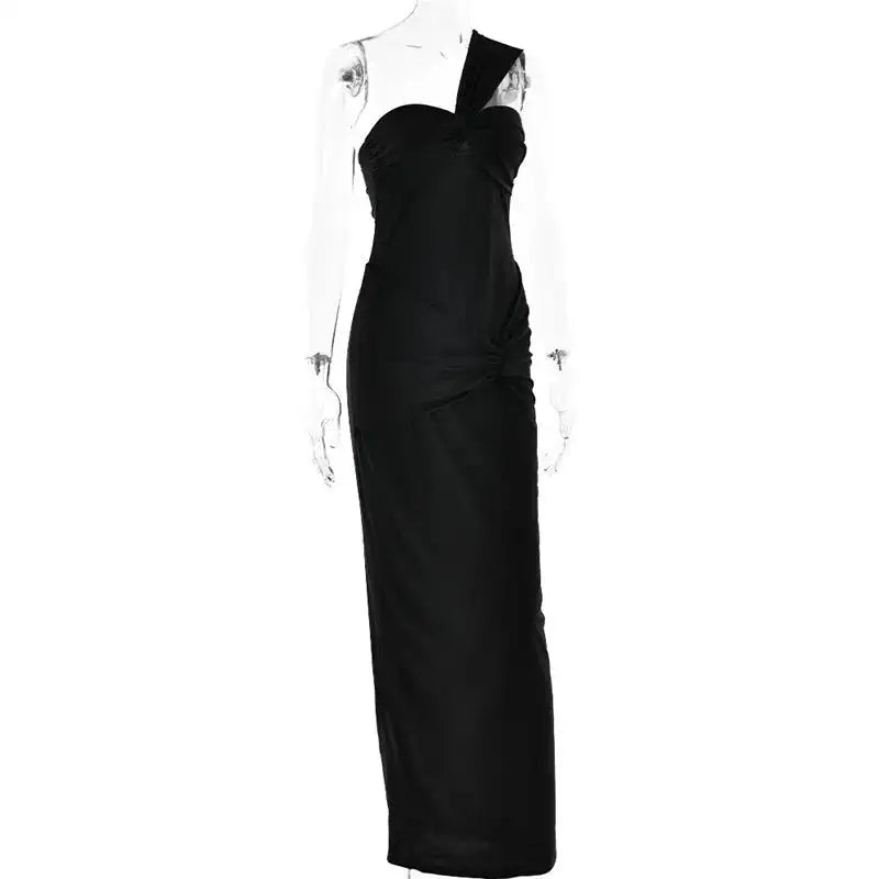 Mozision Strapless Backless Sexy Maxi Dress For Women Fashion One Shoulder Sleeveless Bodycon Club Party Long Dress Elegant - Lootquake