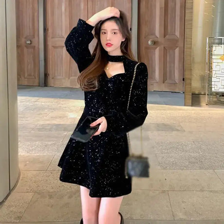 Women's Long Dress Autumn And Winter Dress Christmas High-end Neck Elegant Slim - Lootquake