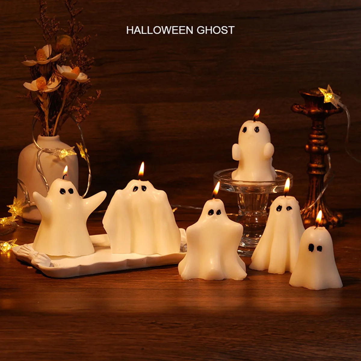 Bougie parfumée fantôme blanche d'Halloween, cadeau d'horreur, lanterne à thé, décoration de salle gothique, table à manger, fête, chambre à coucher