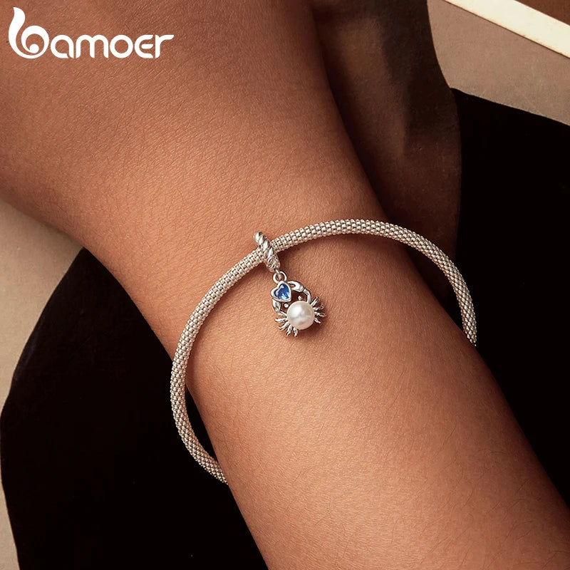 BAMOER Solid 925 Sterling Silver Crab and Heart Charm fit Original Bracelet DIY Jewelry Accessories bamoer Beads SCC3038 - Lootquake