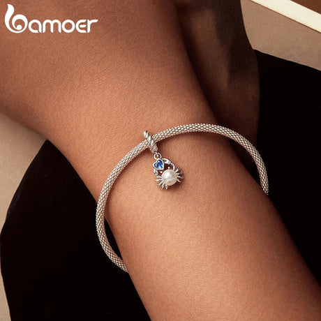 BAMOER Solid 925 Sterling Silver Crab and Heart Charm fit Original Bracelet DIY Jewelry Accessories bamoer Beads SCC3038 - Lootquake
