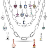 Silver Plated Women Link Chain Fine Necklace Fit Mini Dangle Charms DIY Fashion Pendant Collar - Lootquake