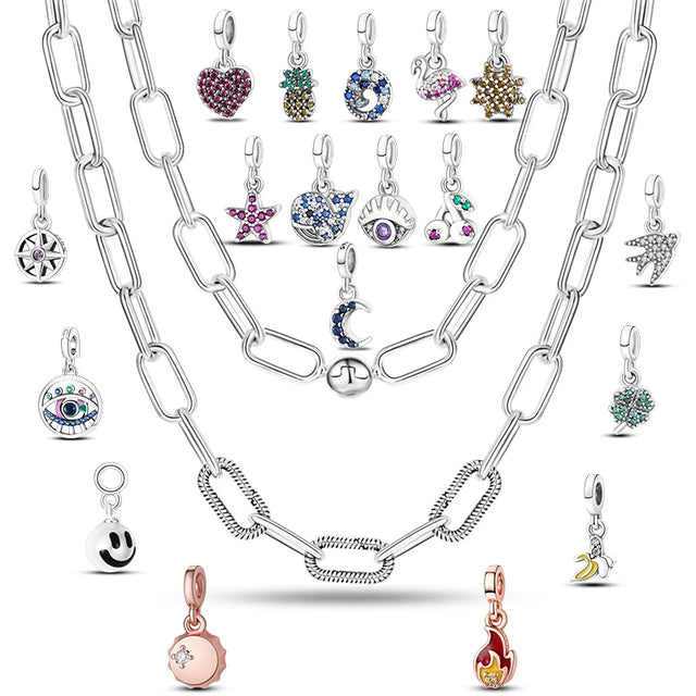 Silver Plated Women Link Chain Fine Necklace Fit Mini Dangle Charms DIY Fashion Pendant Collar - Lootquake