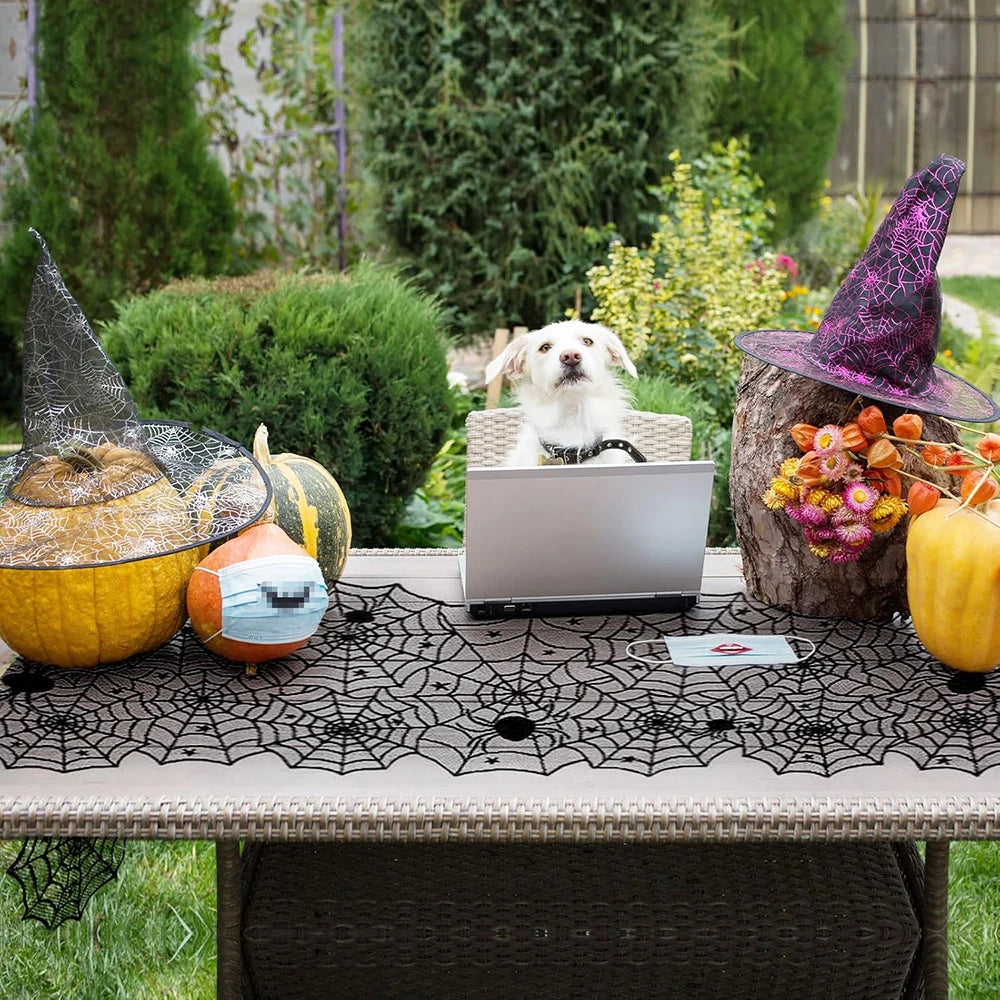 Halloween Decorations Set Spider Web Table Runner Fireplace Scarf Cover Tablecloth 3D Bats Wall Stickers Halloween Party Decor