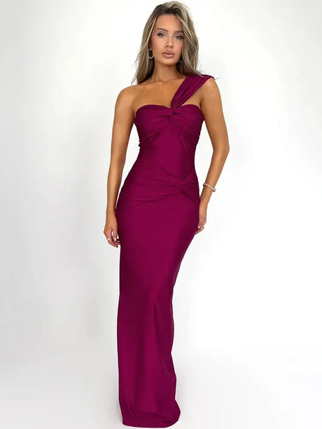 Mozision Strapless Backless Sexy Maxi Dress For Women Fashion One Shoulder Sleeveless Bodycon Club Party Long Dress Elegant - Lootquake