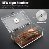 Boîte à cigares Scotte en acrylique avec hygromètre et humidificateur pour 20 cigares. Comprend un coupe-cigare et des accessoires pour perforer les cigares.