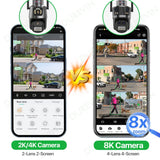 Cámara IP WIFI 8K con zoom 8X, cuatro lentes y cuatro pantallas, detección humana, 4K, 8MP, IP HD, doble pantalla, seguridad, impermeable, iCsee