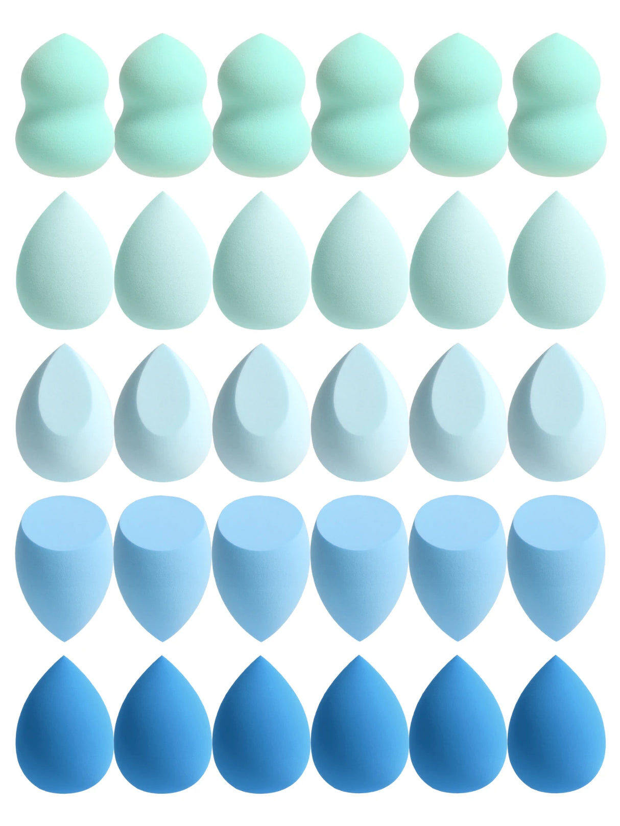 30 Beauty Eggs (Esponjas de Maquillaje) Esponja de Belleza Mixta para Base de Maquillaje, Líquida, en Crema y en Polvo Sin Impurezas, Multicolor C