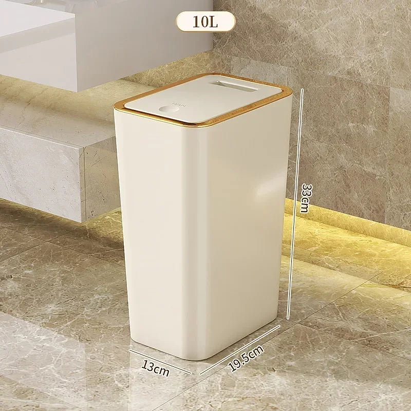 Trash Can 10L Odor-Proof - Stylish Luxury Bin, Modern One-Touch Design, Durable Plastic, Space-Saving & Leak-Proof Simple Trash
