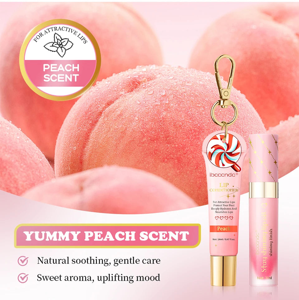 Lip Oil Lipstick Set Lightweight Peach Flavor Lipgloss Lip Deeply Moisturizing Long Lasting Hydration Lip Makeup Cosmetics
