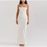 Sexy Strapless Patchwork Long Dress Women Slim Sleeveless Pleated Mermaid Dresses 2025 Spring Summer Lady Evening Solid Robe - Lootquake