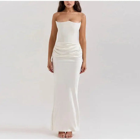 Sexy Strapless Patchwork Long Dress Women Slim Sleeveless Pleated Mermaid Dresses 2025 Spring Summer Lady Evening Solid Robe - Lootquake