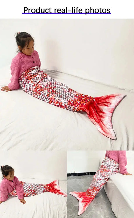 Mermaid Blanket Sleeping Bag Anti Kick Flannel Quilt Soft Fabric High Color Fastness Children Birthday Gift Fish Tail - Lootquake